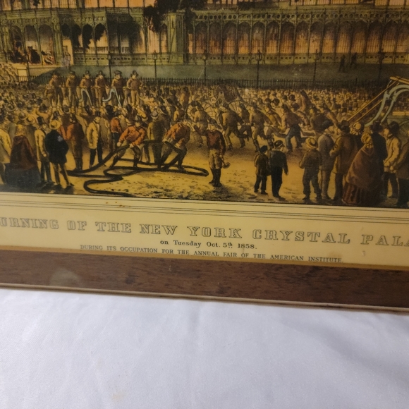 Vintage Currier and Ives Burning of New York Crystal Palace Art Plaque - Picture 8 of 9